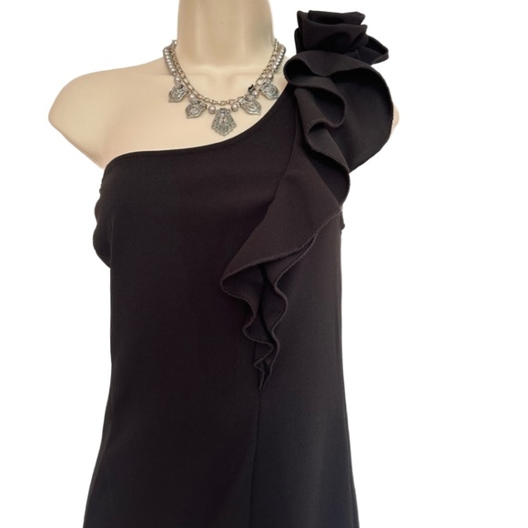 ALISA PAN ~ Women’s Elegant Black One-Shoulder Ruffle Maxi Dress size L - Picture 6 of 7